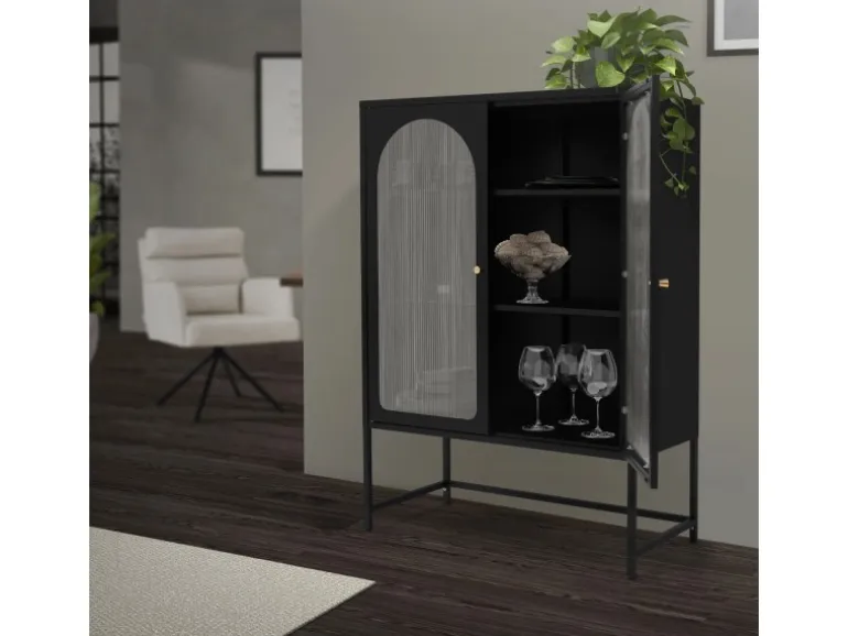 ML-Design Vitrinenschrank 85x120x40 cm Schwarz Metallschrank aus Stahl