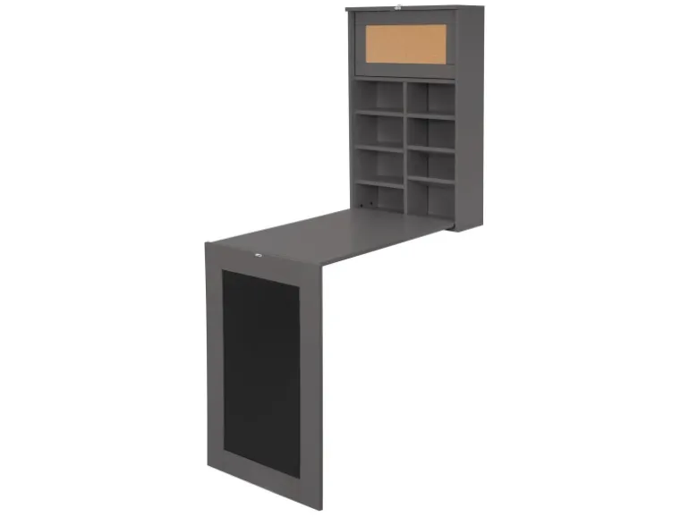 ML-Design Wandtisch Klappbar Schreibtisch Grau mit Tafel 8 Fächern und Pinnwand
