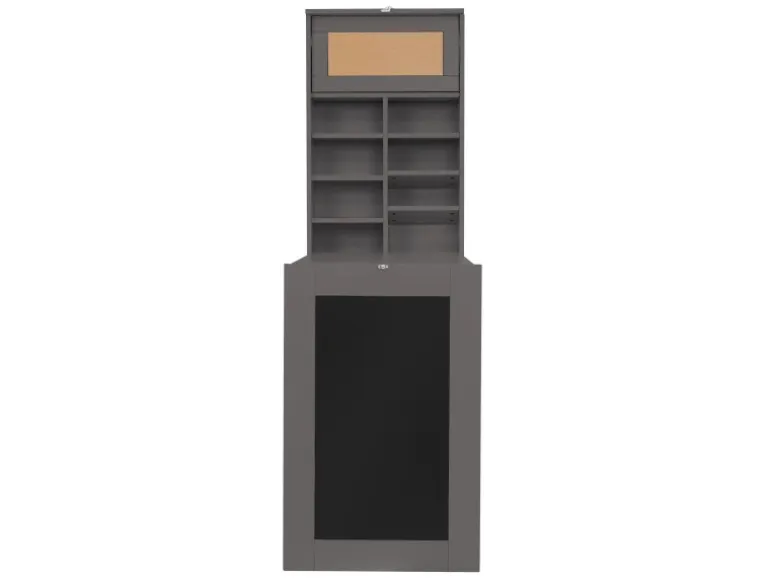 ML-Design Wandtisch Klappbar Schreibtisch Grau mit Tafel 8 Fächern und Pinnwand