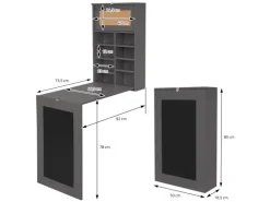 ML-Design Wandtisch Klappbar Schreibtisch Grau mit Tafel 8 Fächern und Pinnwand