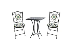 Mojawo Mosaik Sitzgarnitur Set 3teilig Sitzgruppe Gartenmöbel Tisch Stühle 60cm