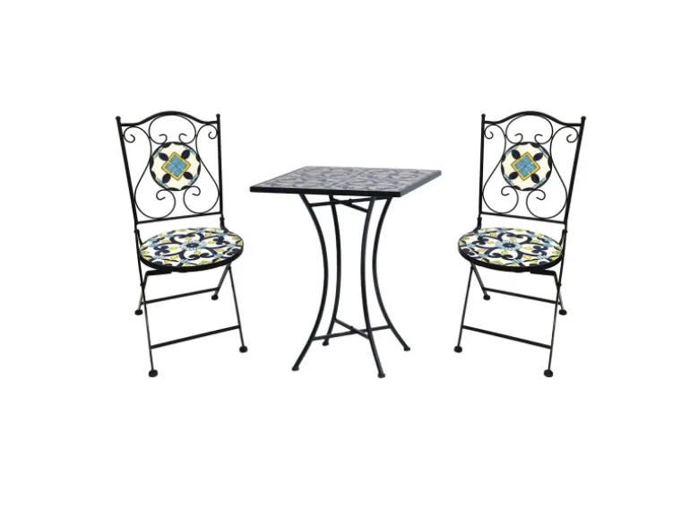 Mojawo Mosaik Sitzgarnitur Set 3teilig Sitzgruppe Gartenmöbel Tisch Stühle 60cm