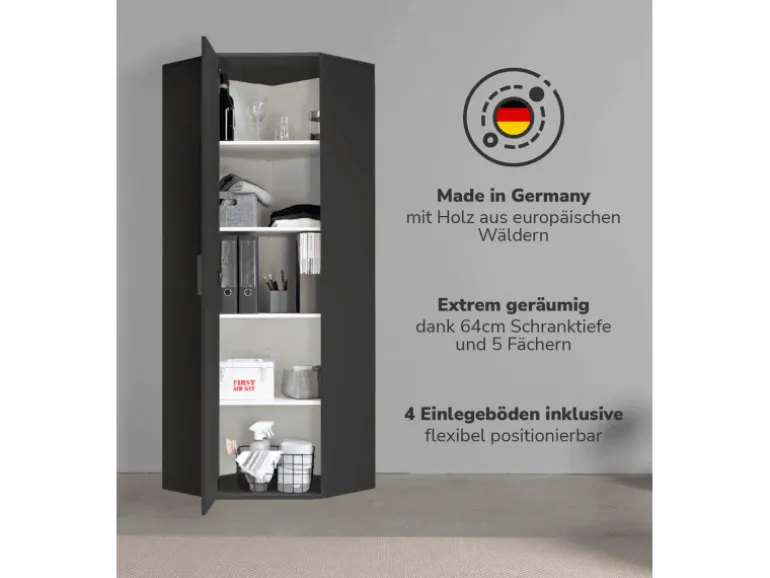 mokebo Eckschrank in Anthrazit Der Lange Schrank Aufbewahrungsschrank oder Mehrzweckschrank