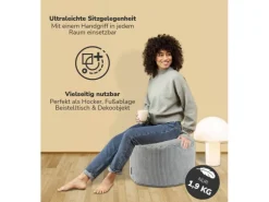 mokebo Pouf oder Sitzhocker aus Cord Der Faule Lenz Fußhocker in Grau mit EPS-Perlen Füllung