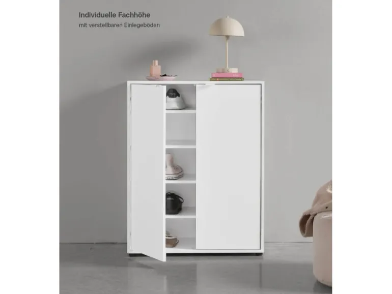 mokebo Schuhschrank Der Concierge Schuhregal mit zwei Türen Flurschrank oder Sideboard 74 cm breit in weiß