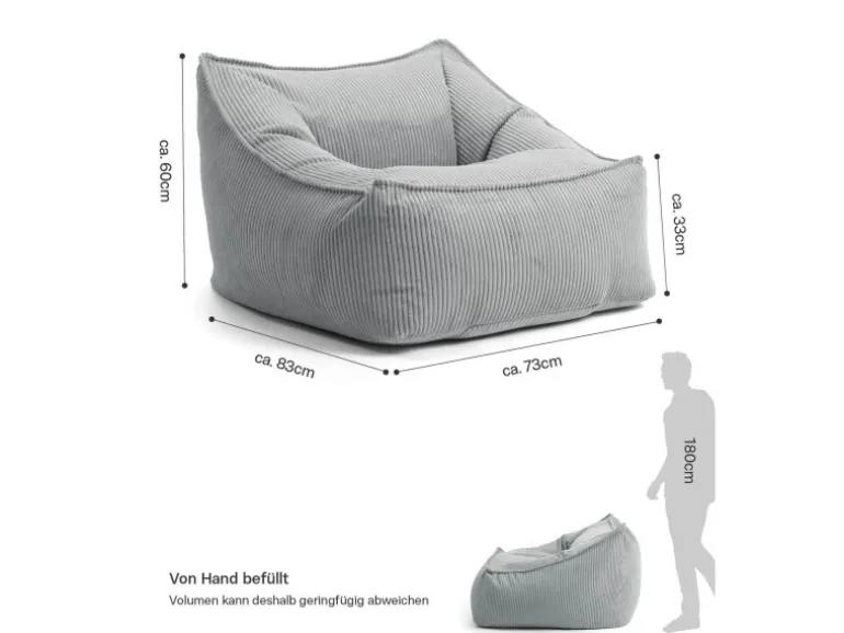 mokebo Sitzsack Sessel aus Cord Der Lümmel XXL Sitzsack Cord Sessel oder Sitz Sessel in Grau