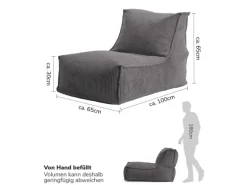 mokebo Sitzsack Sessel mit Hocker aus Cord Der Lümmel XXL Sitzsack Cord Sessel oder Sitz Sessel in Grau