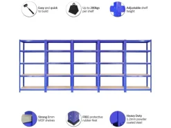 Monstershop 5x Monster Racking T-Rax 90cm Lagerregal Blau mit Gratis Gummihammer