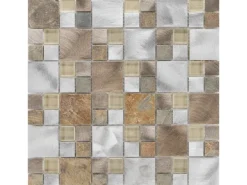 Mosaik Glas & Aluminium Silver Slate Beige Grey 30 cm x 30 cm