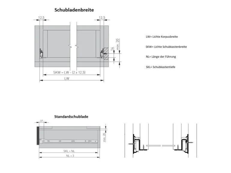 MS Beschläge Rollenführung Weiss 350 mm Schubaldenschiene Auszug