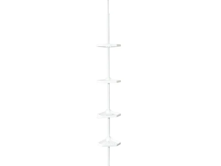 MSV Eck-Duschregal Kunststoff 4 Ablagen Höhenverstellbar 24 x 24 x 260 cm Weiß