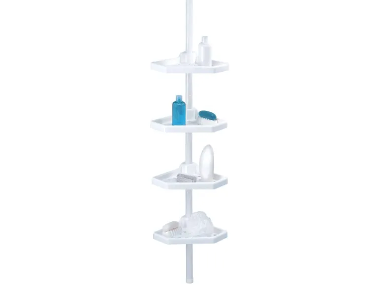 MSV Eck-Duschregal Kunststoff 4 Ablagen Höhenverstellbar 24 x 24 x 260 cm Weiß