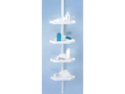 MSV Eck-Duschregal Kunststoff 4 Ablagen Höhenverstellbar 24 x 24 x 260 cm Weiß