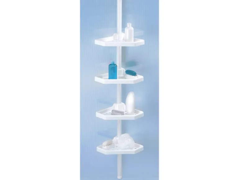 MSV Eck-Duschregal Kunststoff 4 Ablagen Höhenverstellbar 24 x 24 x 260 cm Weiß