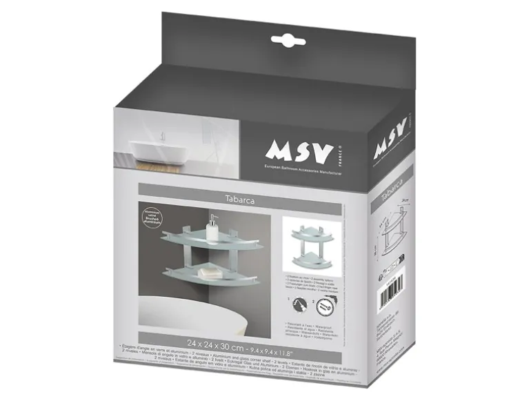 MSV Eck-Duschregal Tabarca Alu & Glas 24 cm x 24 cm x 30 cm