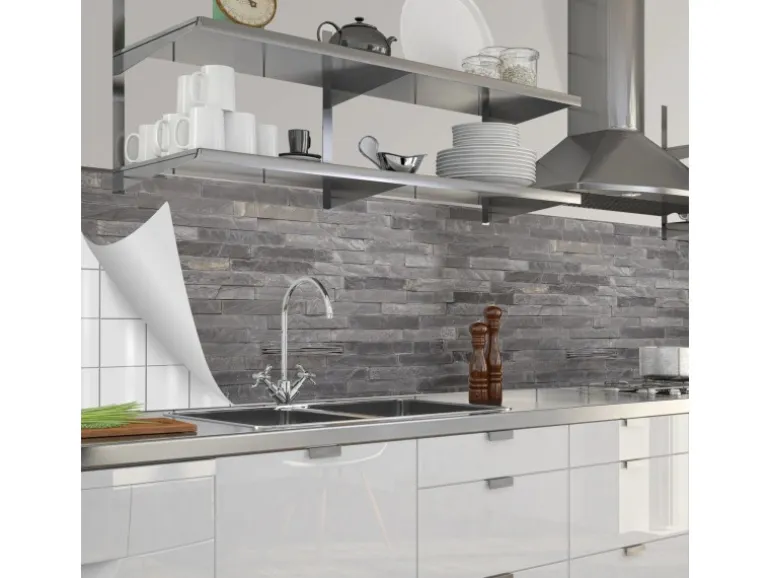 Myspotti Küchenrückwandfolie Black Bricks Selbstklebend 280 cm x 60 cm