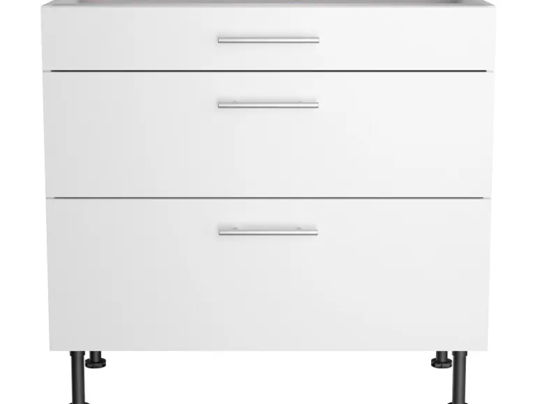 Optifit Küchen-Unterschrank mit 3 Auszügen Bengt932 90 cm x 87 cm x 58,4 cm Weiß