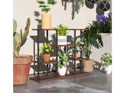 Outsunny Blumenständer Stahl Tannenholz Verkohlt 80L x 24B x 61,5H cm