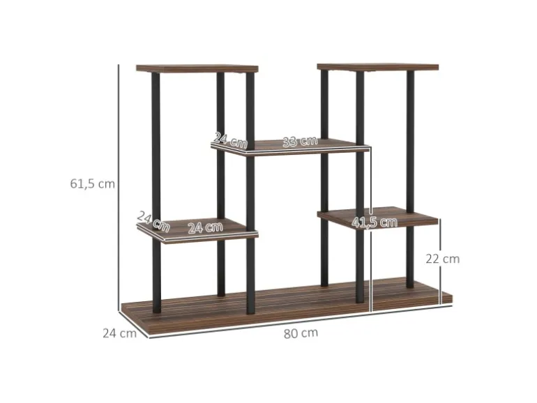 Outsunny Blumenständer Stahl Tannenholz Verkohlt 80L x 24B x 61,5H cm