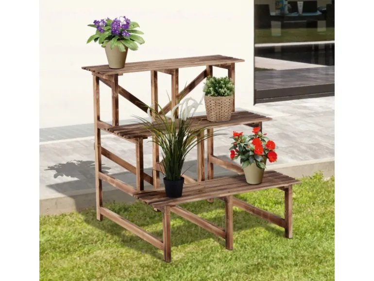 Outsunny Pflanzenregal Tannenholz Verkohlt L80 x B80 x H78cm