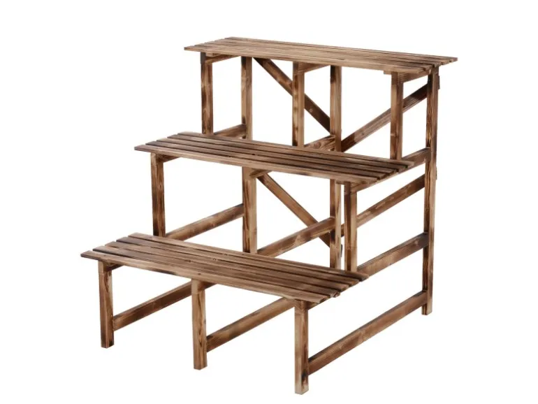 Outsunny Pflanzenregal Tannenholz Verkohlt L80 x B80 x H78cm