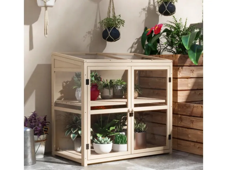Outsunny Frühbeet aus Holz 2-Stufig mit Dachfenster Natur 103 x 61 x 103 cm
