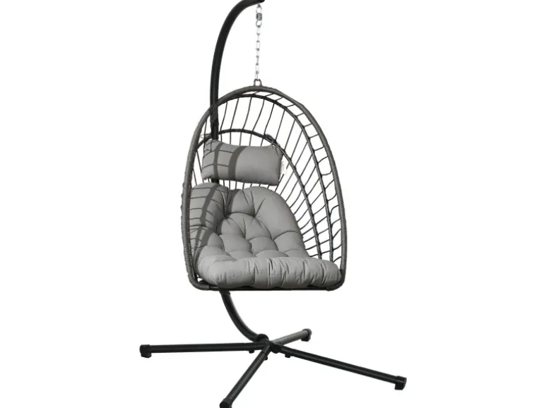 Outsunny Hängesessel Stahl PE Rattan Hellgrau 100L x 131B x 194H cm