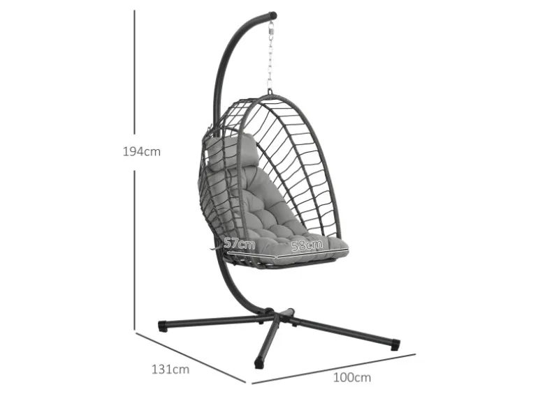Outsunny Hängesessel Stahl PE Rattan Hellgrau 100L x 131B x 194H cm