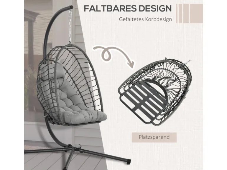 Outsunny Hängesessel Stahl PE Rattan Hellgrau 100L x 131B x 194H cm