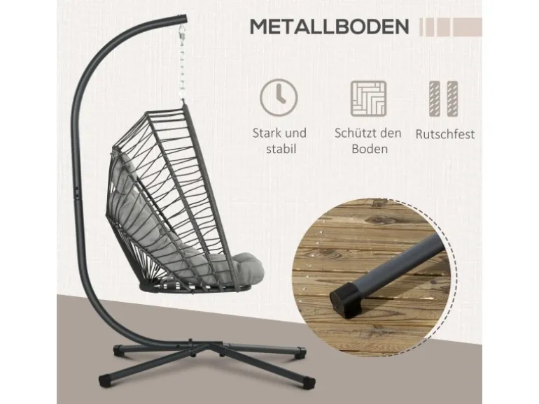 Outsunny Hängesessel Stahl PE Rattan Hellgrau 100L x 131B x 194H cm