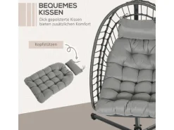 Outsunny Hängesessel Stahl PE Rattan Hellgrau 100L x 131B x 194H cm