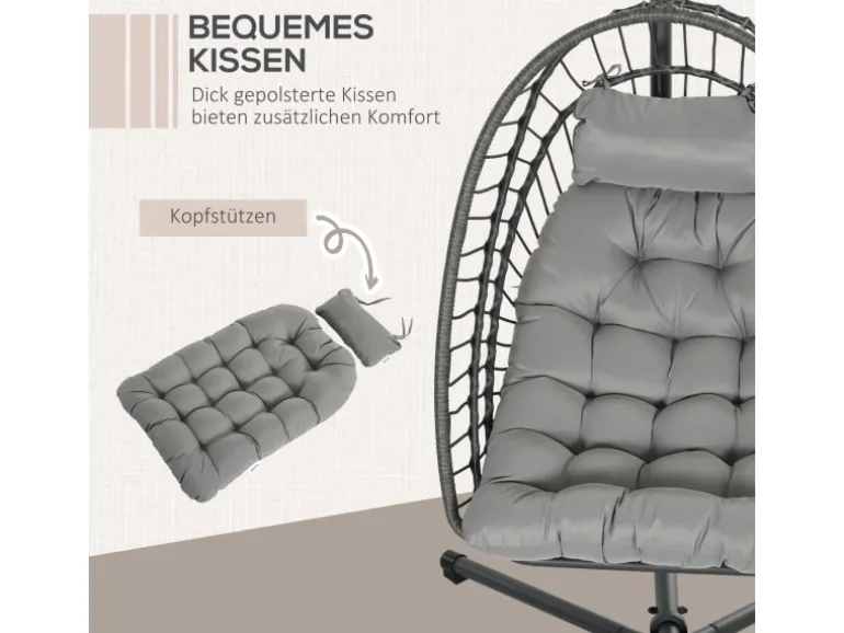 Outsunny Hängesessel Stahl PE Rattan Hellgrau 100L x 131B x 194H cm