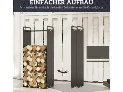 Outsunny Kaminholzregal Brennholzregal für Outdoor Indoor Stahl Schwarz