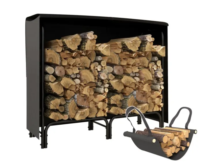 Outsunny Kaminholzregal Feuerholzregal für Garten Metall Schwarz
