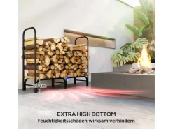 Outsunny Kaminholzregal Feuerholzregal für Garten Metall Schwarz