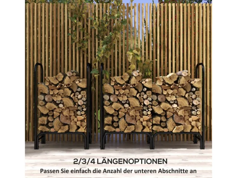 Outsunny Kaminholzregal Feuerholzregal für Garten Metall Schwarz