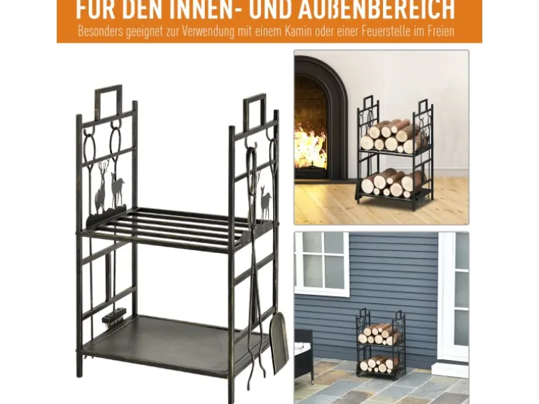 Outsunny Kaminholzständer mit Kaminbesteck 51,5x33x77 cm