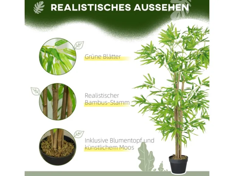 Outsunny Künstlicher Bambus Kunststoff Zement Ø17 x 150H cm