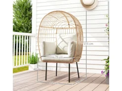 Outsunny Rattansessel Stahl PE-Rattan 95L x 80B x 155H cm Beige