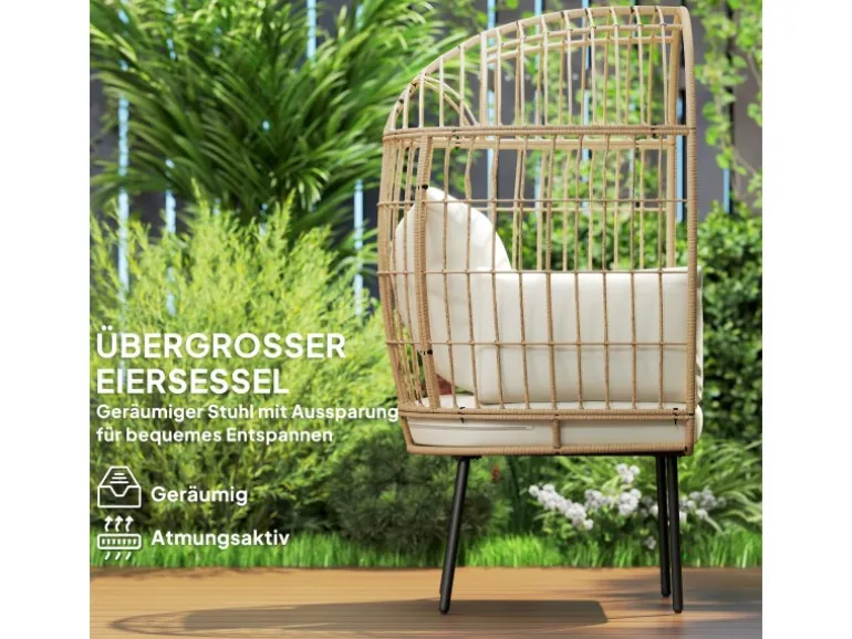 Outsunny Rattansessel Stahl PE-Rattan 95L x 80B x 155H cm Beige