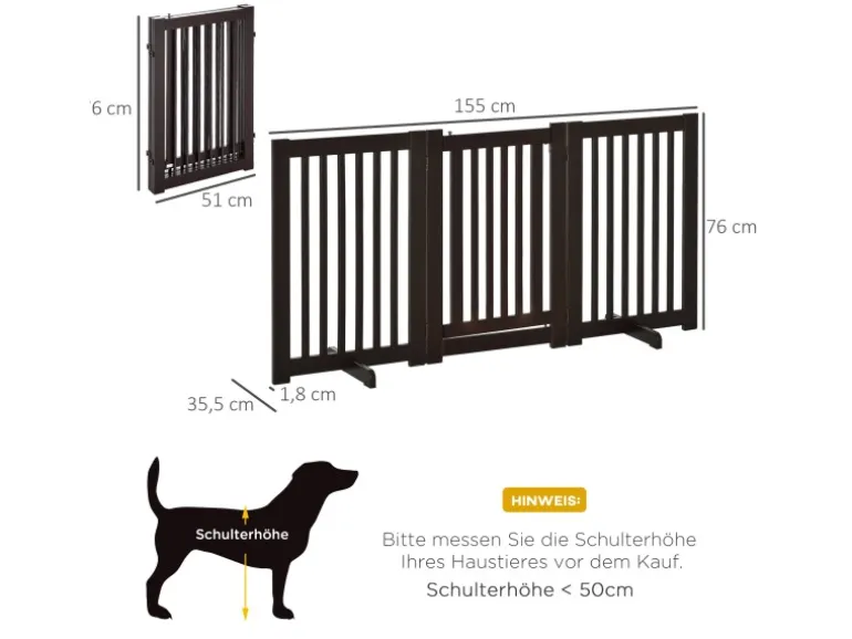 PawHut Absperrgitter Verstellbar Klappbar 155 x 1 5 x 76 cm