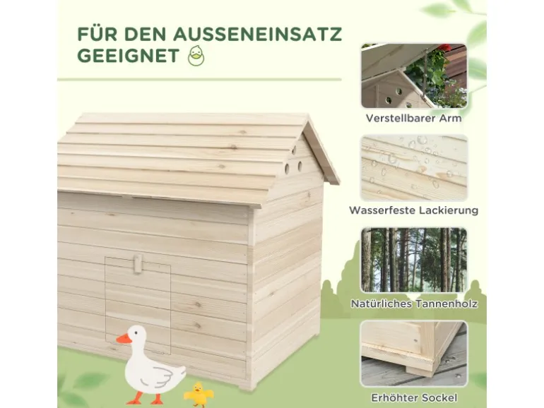 PawHut Entenhaus Tannenholz Naturholz 100L x 82,5B x 91H cm