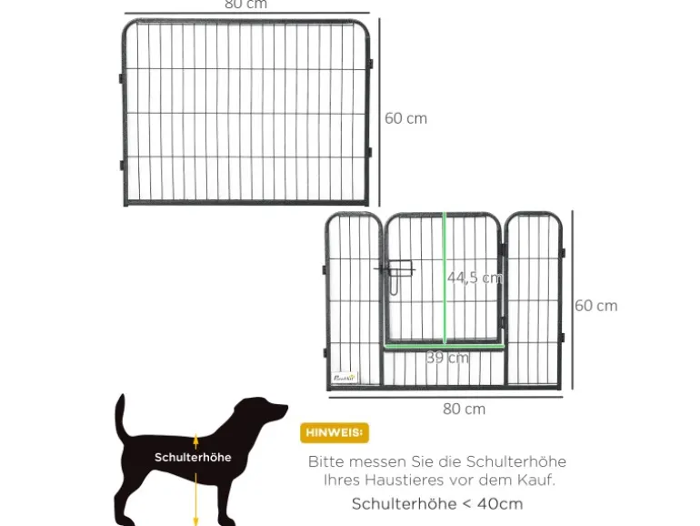 PawHut Freilaufgehege 60 cm Hoch mit Tür 12 Paneelen für Outdoor