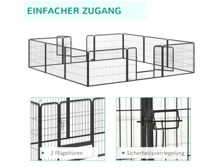 PawHut Freilaufgehege 60 cm Hoch mit Tür 12 Paneelen für Outdoor