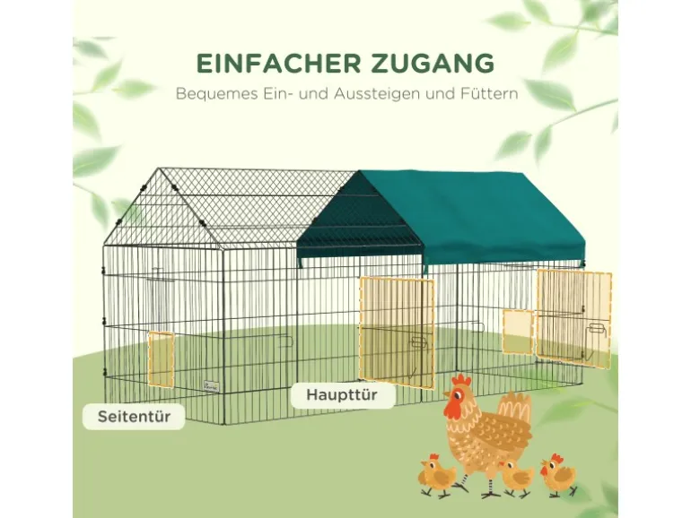 PawHut Freilaufgehege mit Abdeckung und 4 Türen