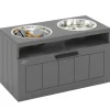PawHut Futterstation Hundenäpfe MDF Stahl Grau 60L x 30B x 35H cm