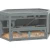 PawHut Hamsterkäfig Tannenholz PS-Plexiglas Grau 115L x 60B x 55H cm