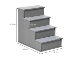 PawHut Haustiertreppe MDF Kurzplüsch Grau 40L x 59B x 54,2H cm