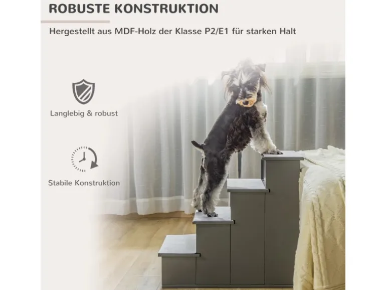 PawHut Haustiertreppe MDF Kurzplüsch Grau 40L x 59B x 54,2H cm