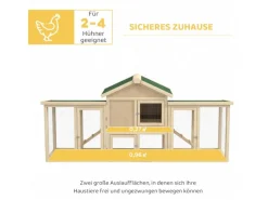 PawHut Hühnerstall 204 x 85 x 93 cm Hühnerhaus mit Freigehege Nistkasten